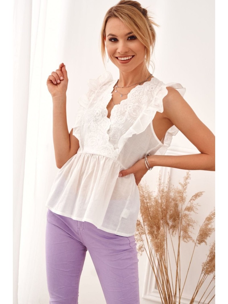 Bluza de vara dama cu brodat fata, crem 87222 - Magazin online - Boutique